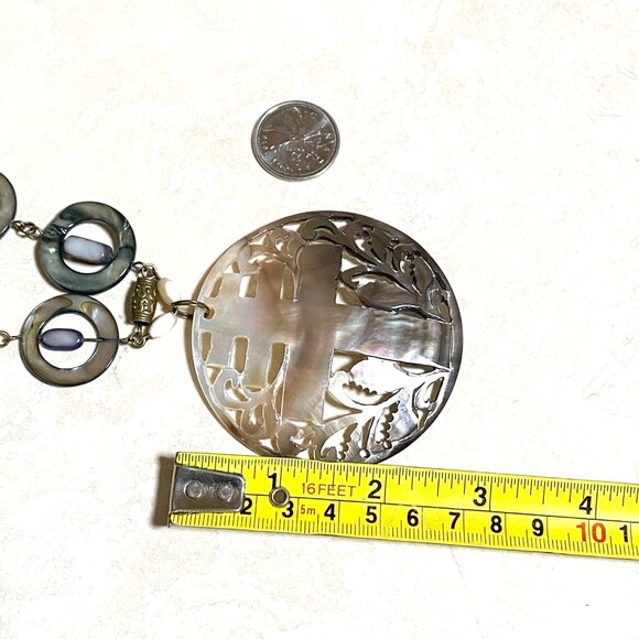 Rainbow Mother of Pearl Longevity Life Tree Pendant Bronze Link Long Necklace - Picture 10 of 12